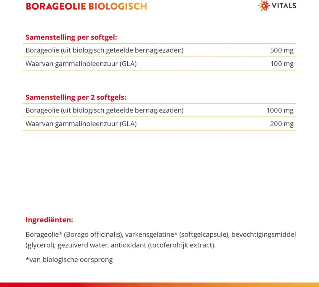 Vitals Borageolie Biologisch 500mg - 100 Softgels
