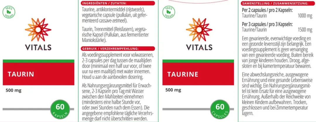 Vitals Taurine 500mg - 60 Capsules