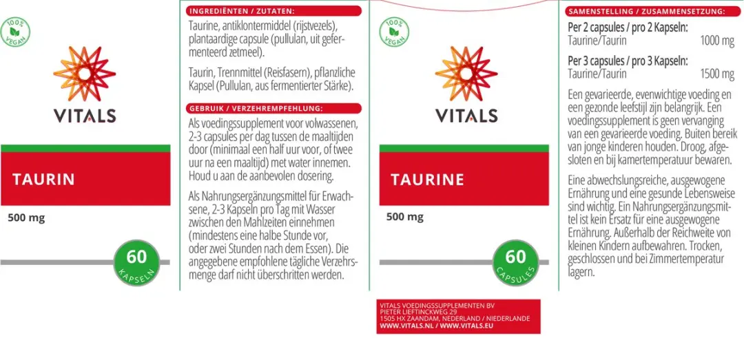 Vitals Taurine 500mg - 60 Capsules