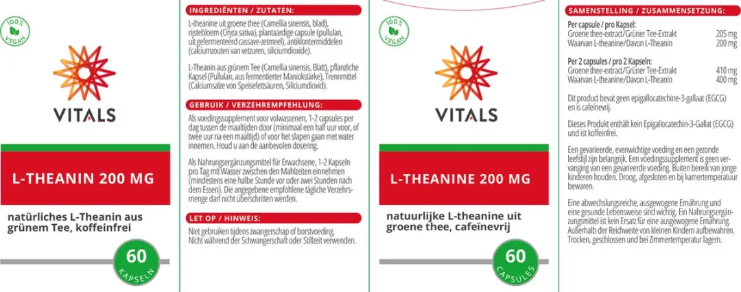 Vitals L-Theanine 200mg - 60 Capsules
