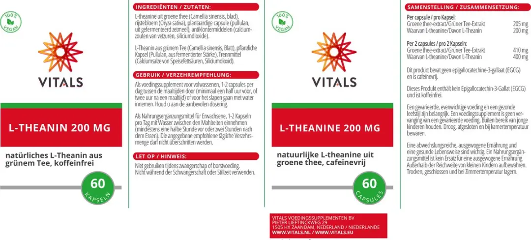 Vitals L-Theanine 200mg - 60 Capsules