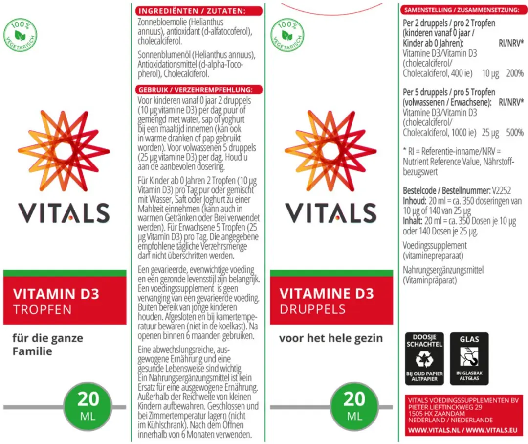 Vitals Vitamine D3 Druppels 2x20ml