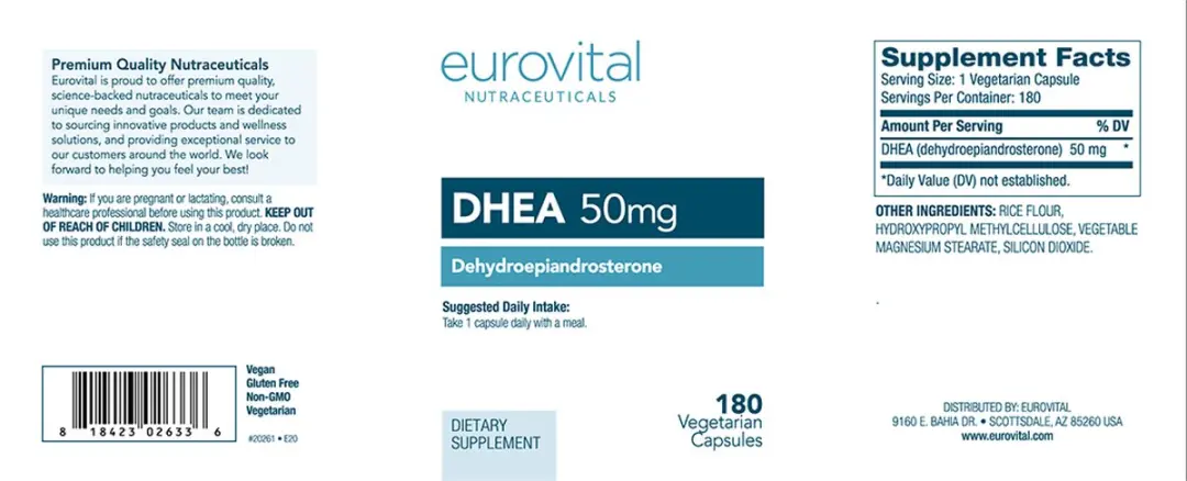 EuroVital DHEA 50mg Vegetarische Capsules - 60 Stuks