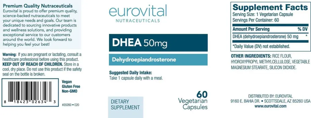 EuroVital DHEA 50mg Vegetarische Capsules - 60 Stuks