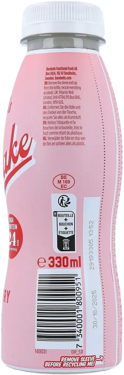 Barebells Milkshake Eiwitshake 330ml - Aardbei