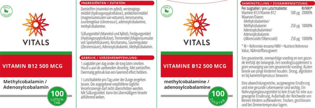 Vitals Vitamine B12 500 mcg - 100 Zuigtabletten