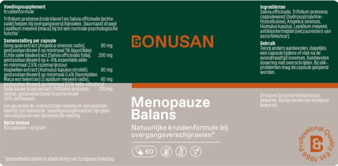 Bonusan Menopauze Balans Capsules 60 Stuks - Rode Klaver/Salie/Maca