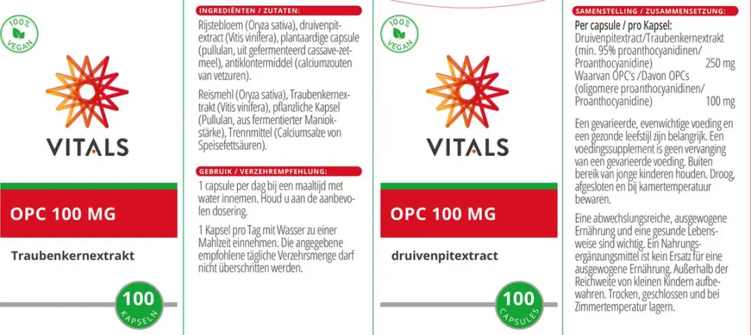 Vitals OPC Druivenpitextract 100mg - 100 Capsules