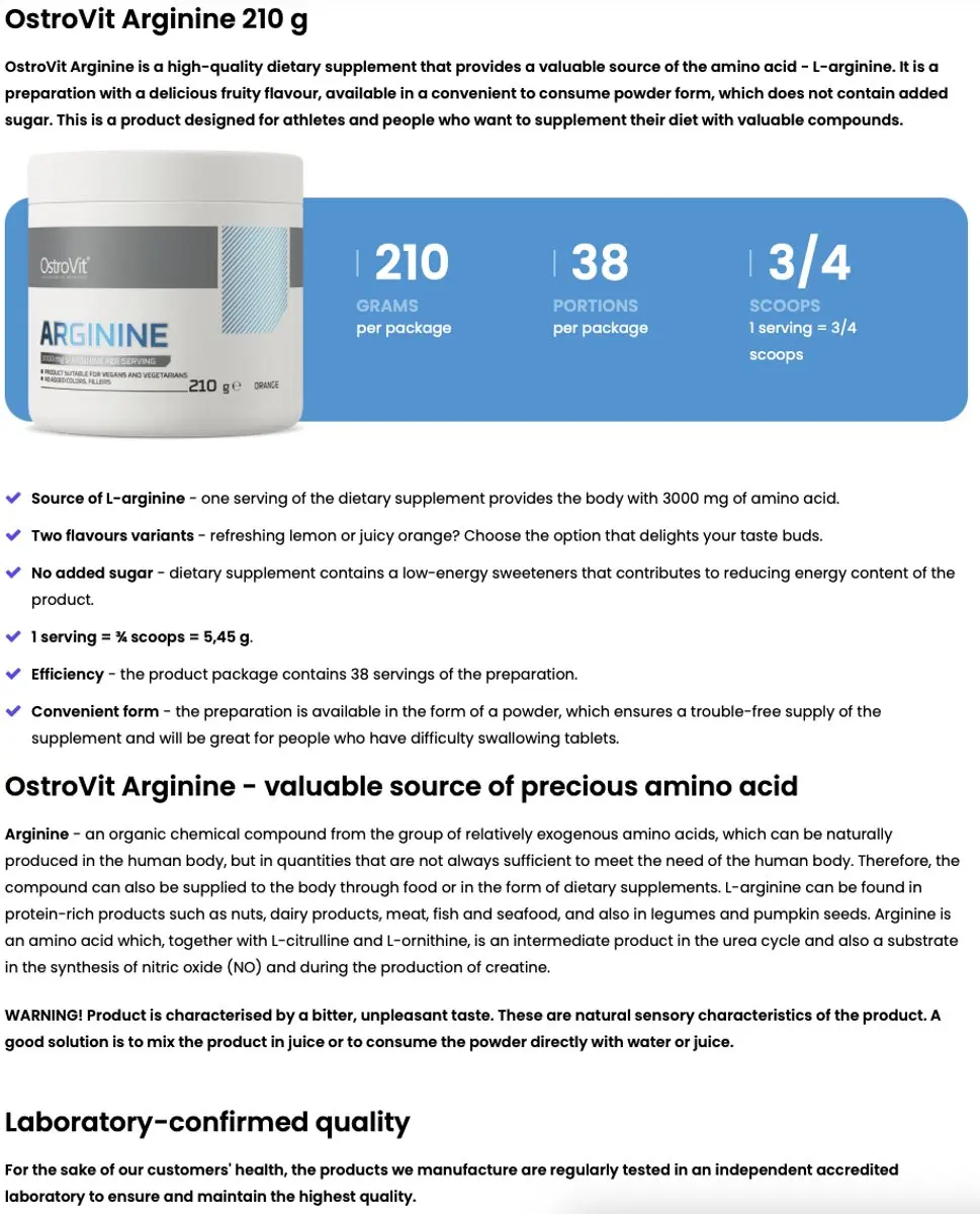 OstroVit L-Arginine 210g - Orange