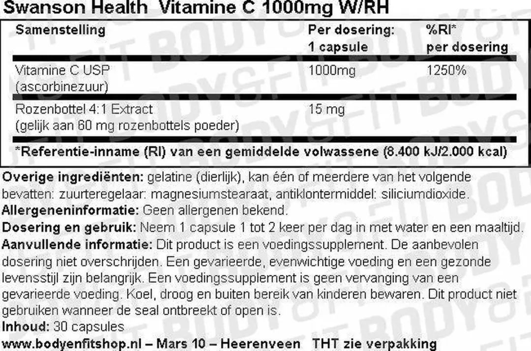 Swanson Vitamine C 1000mg met Rozenbottel - 90 Capsules