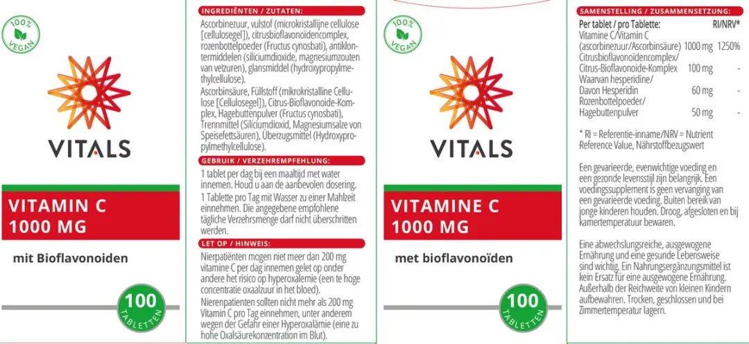 Vitals Vitamine C 1000mg 100 Tabletten