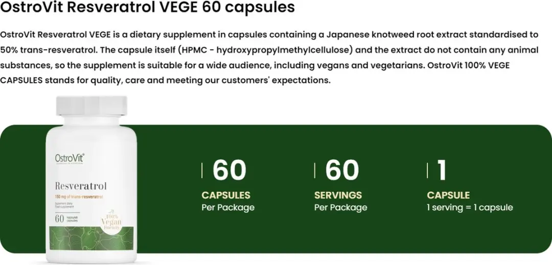 OstroVit Resveratrol HPMC 60 VEGE Capsules - 21g