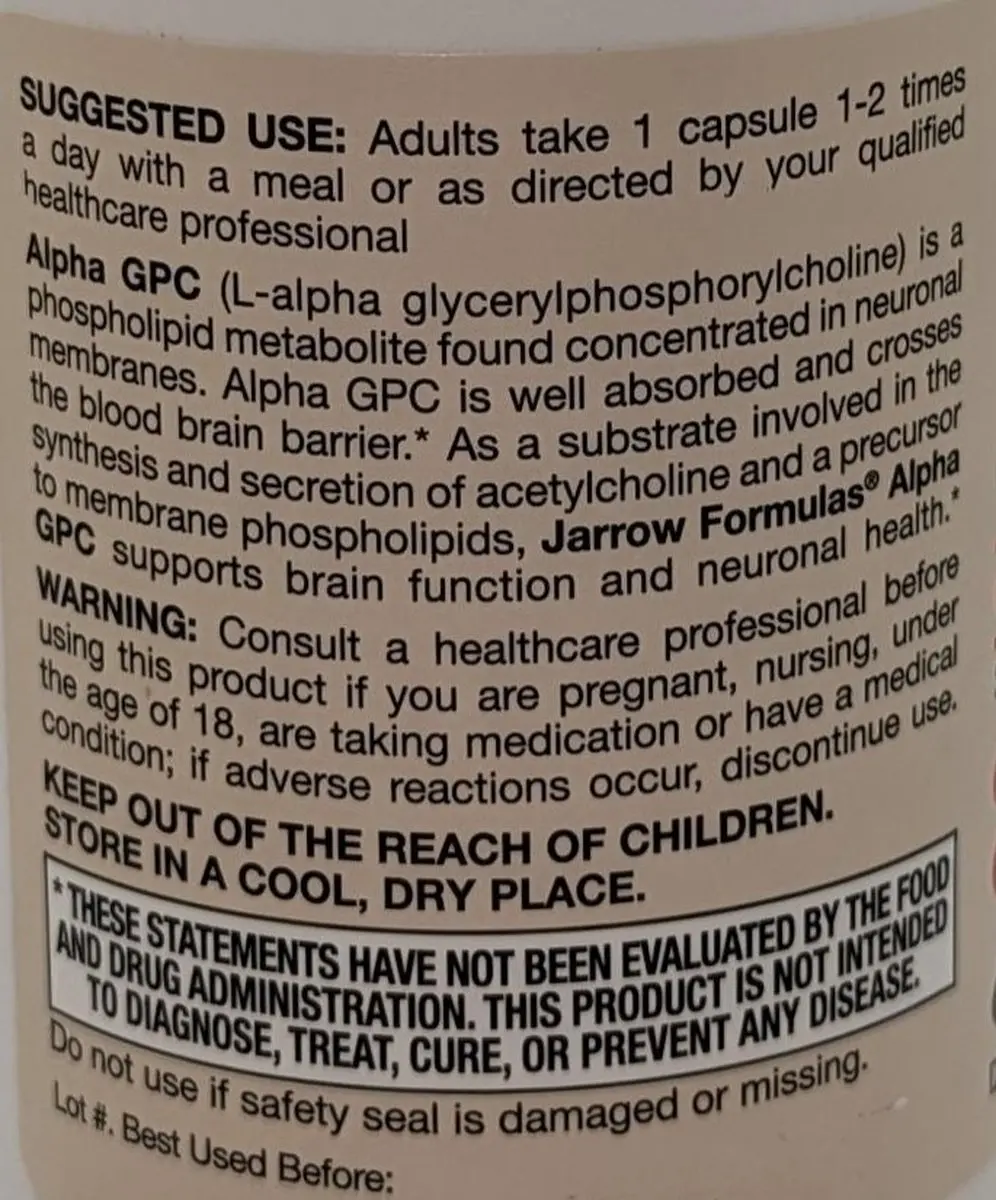Jarrow Formulas Alpha GPC 300mg - 60 Capsules