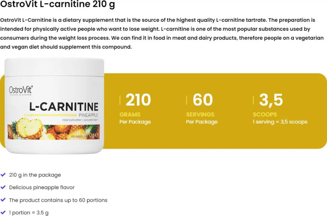 OstroVit L-Carnitine Poeder 210g - Ananas