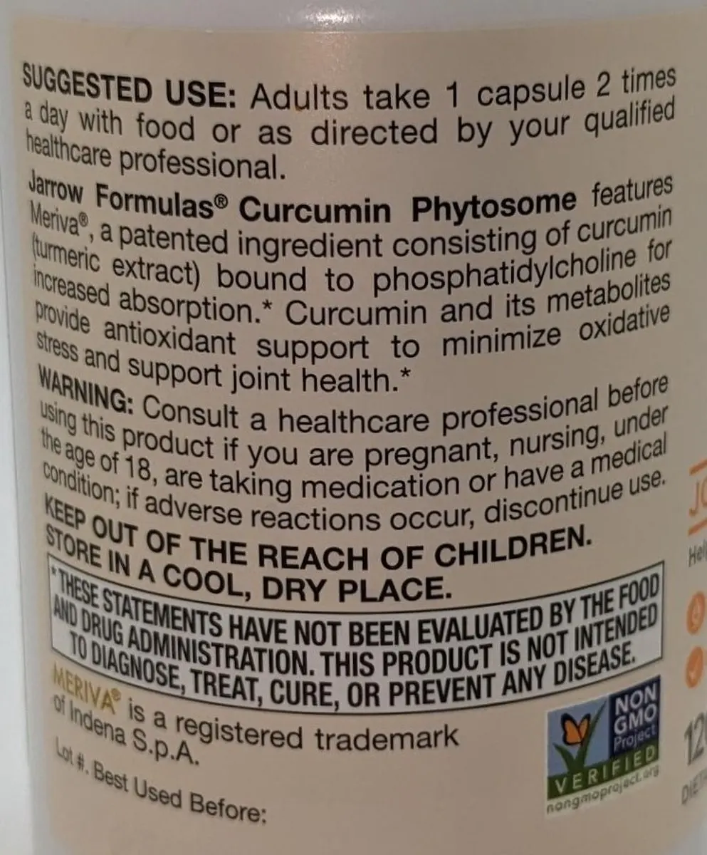 Jarrow Formulas Curcumin Phytosome 120 Capsules - 500mg