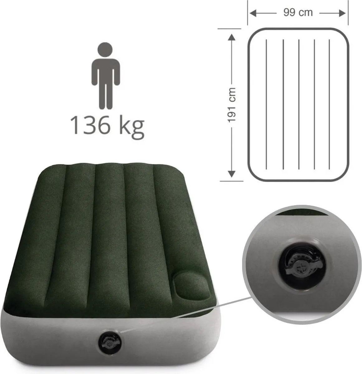 Intex Downy Luchtbed 1 Persoons 191x99x25cm - Groen
