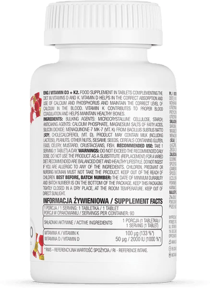 OstroVit Vitamin D3 2000 IU + K2 100 µg Tablets - 90 Stuks