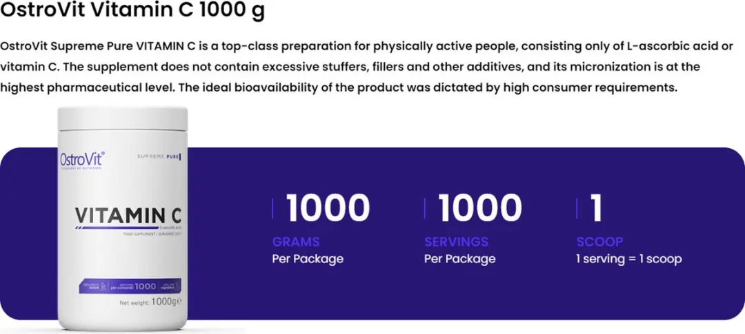 OstroVit Vitamine C 1000g Poeder - 1000g