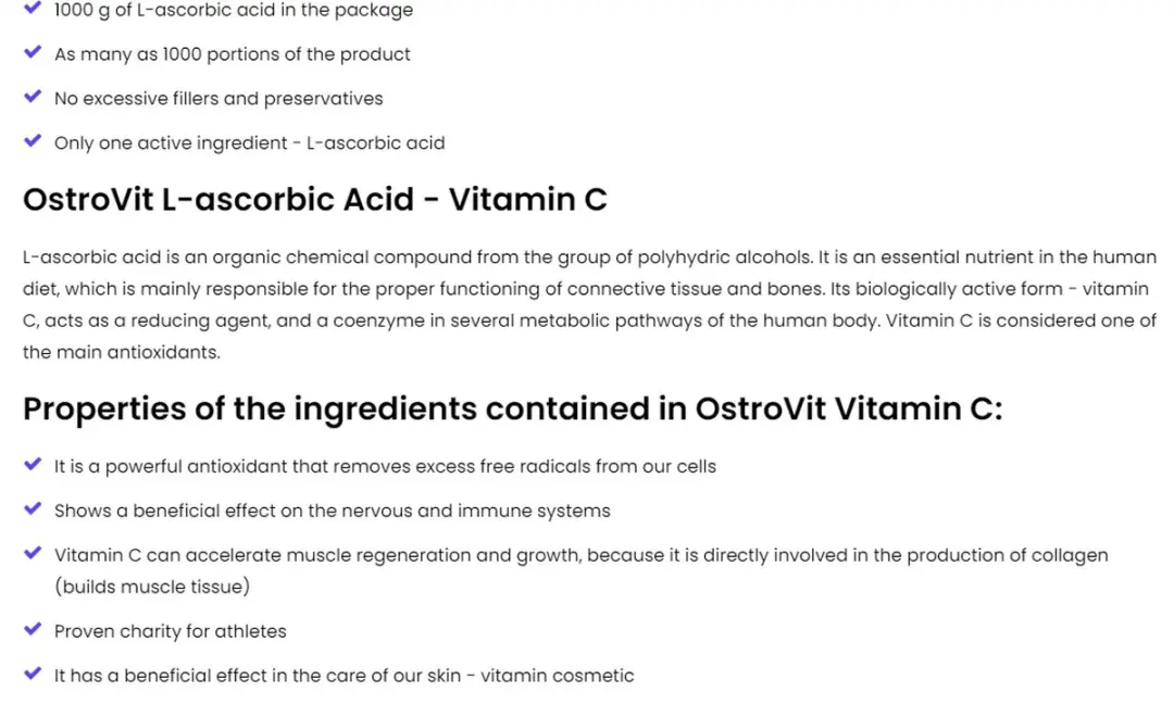 OstroVit Vitamine C 1000g Poeder - 1000g