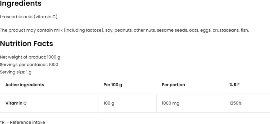 OstroVit Vitamine C 1000g Poeder - 1000g