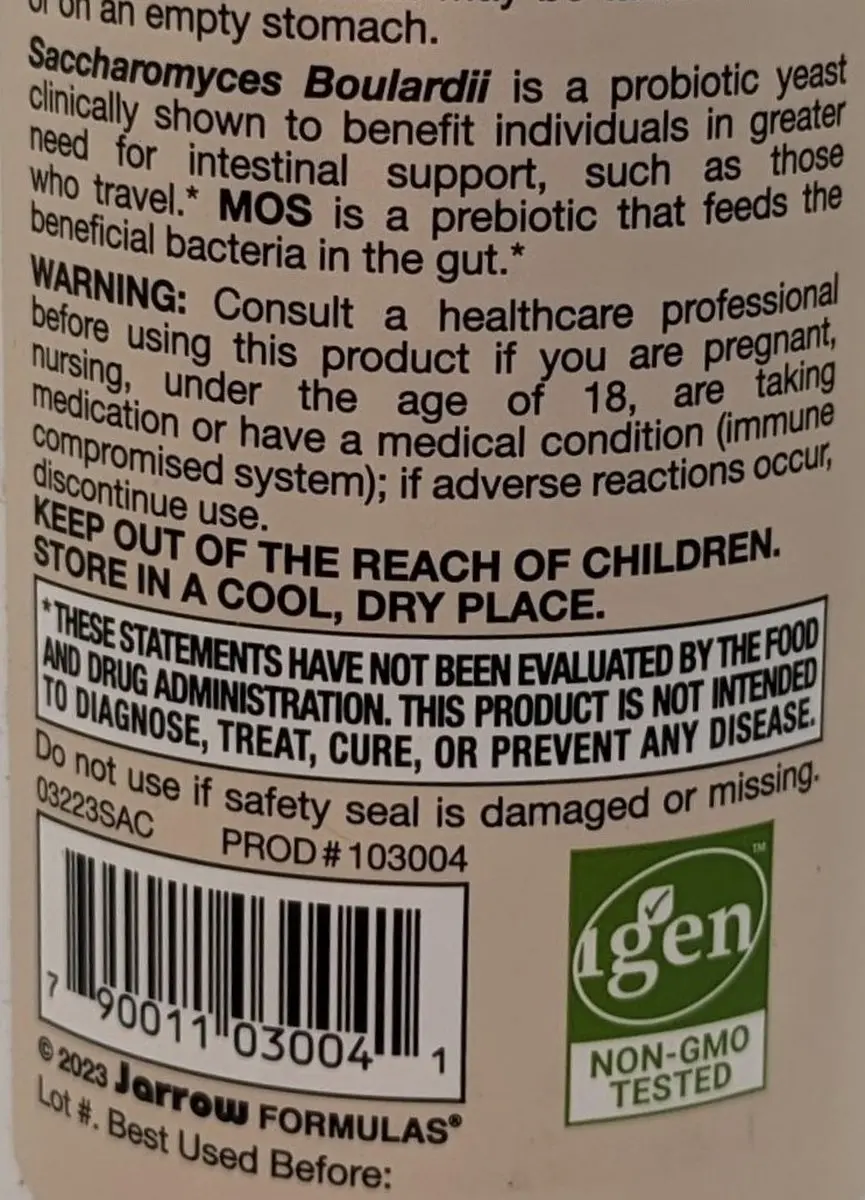 Jarrow Formulas Saccharomyces Boulardii + MOS 90 Capsules