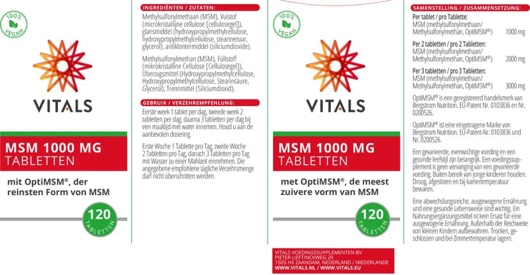 Vitals MSM 1000mg 120 Tabletten