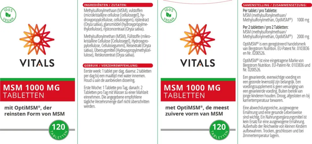 Vitals MSM 1000mg 120 Tabletten