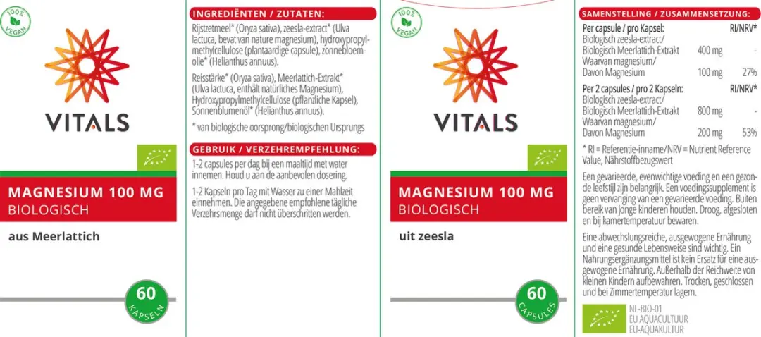 Vitals Magnesium Biologisch 100mg - 60 Capsules