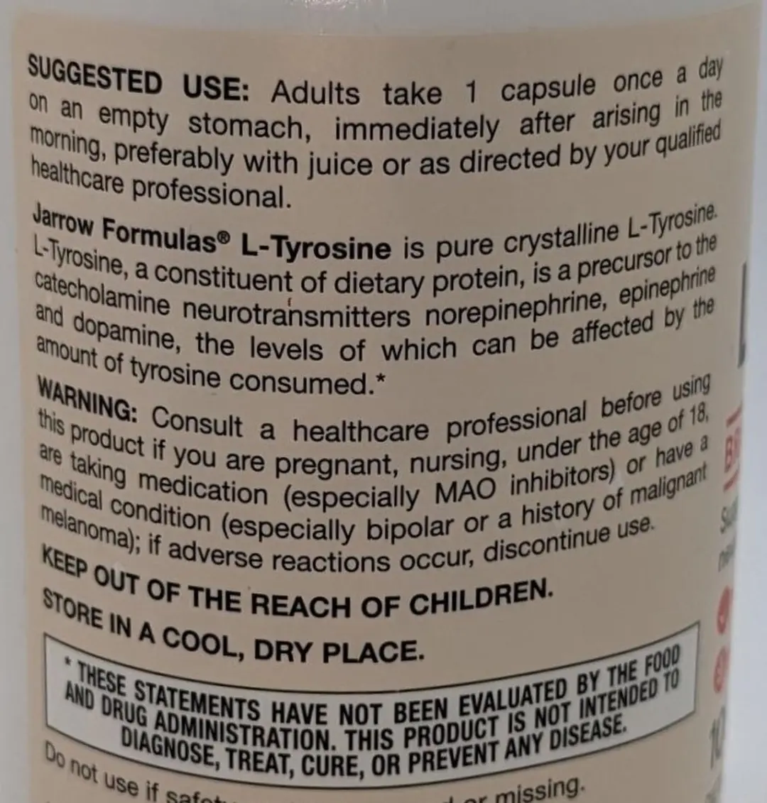 Jarrow Formulas Tyrosine 500mg 100 Capsules