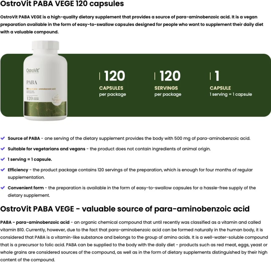 OstroVit PABA Vegan 120 Capsules - 71g