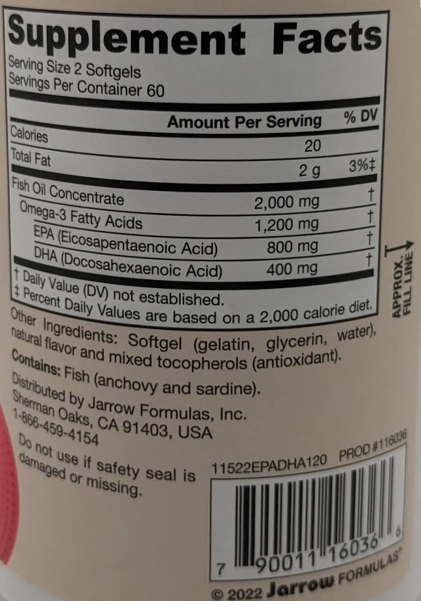 Jarrow Formulas EPA-DHA Premium Balance Visolie 1000mg - 120 Softgels