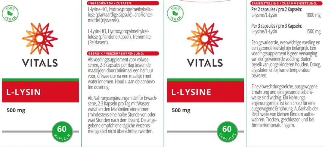 Vitals L-Lysine 500mg - 60 Capsules