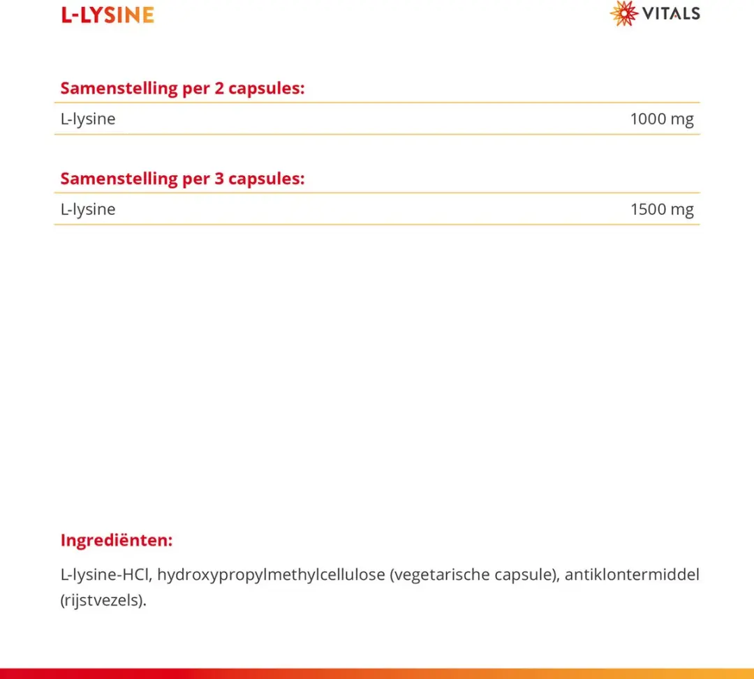 Vitals L-Lysine 500mg - 60 Capsules