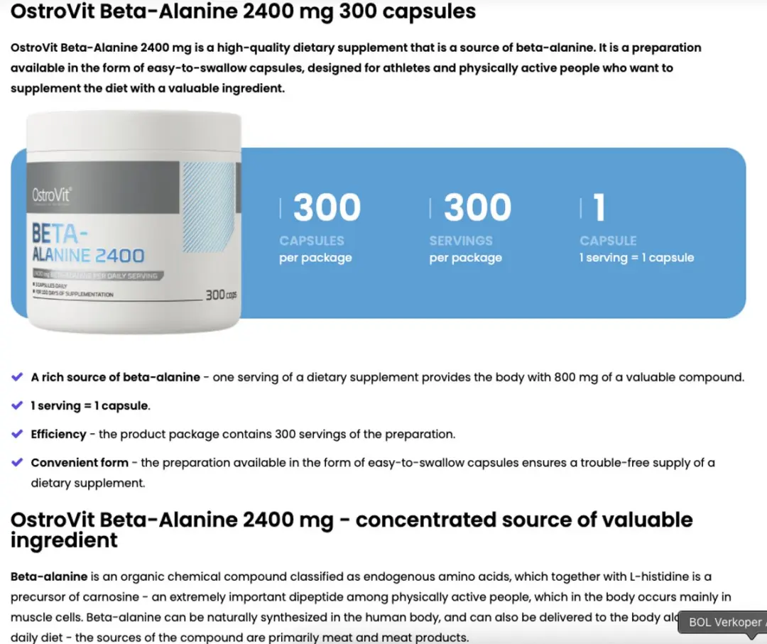 OstroVit Beta-Alanine 2400mg 300 Capsules