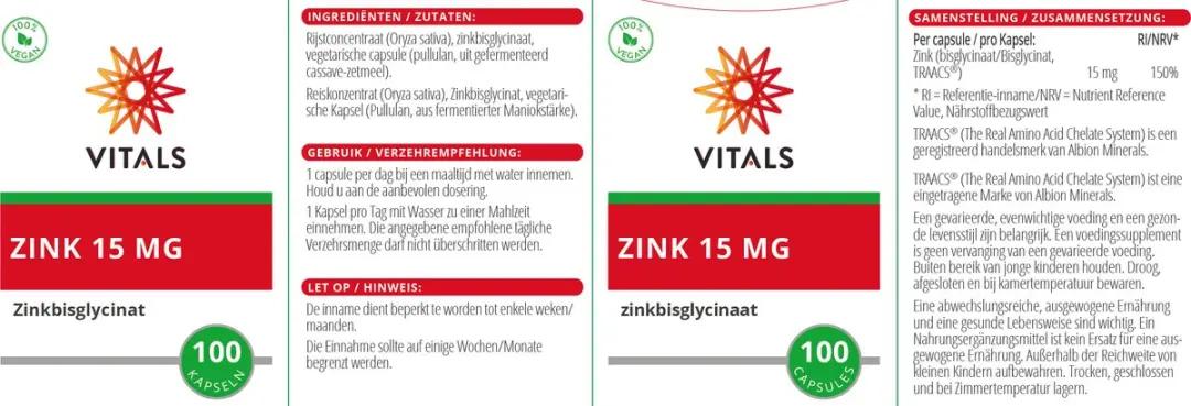 Vitals Zink 15mg 100 Capsules