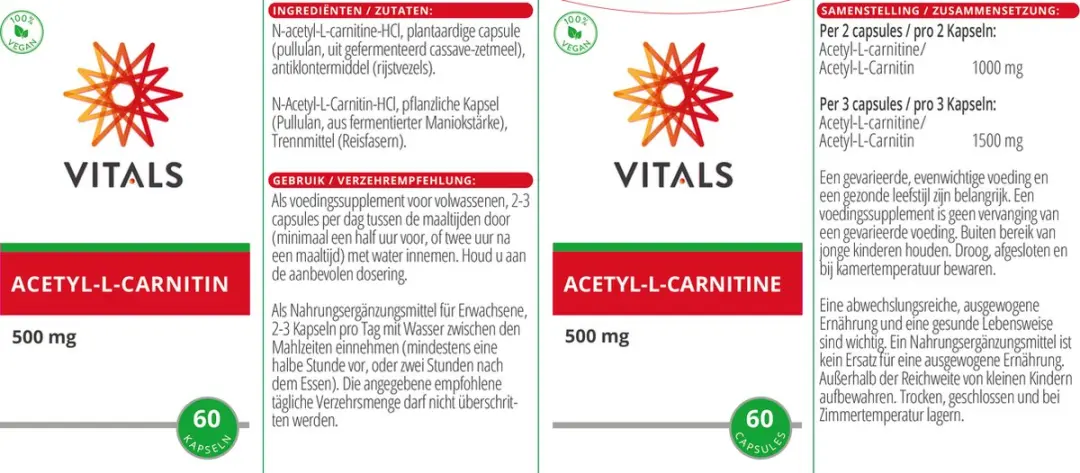Vitals Acetyl-L-Carnitine 500mg - 60 Capsules