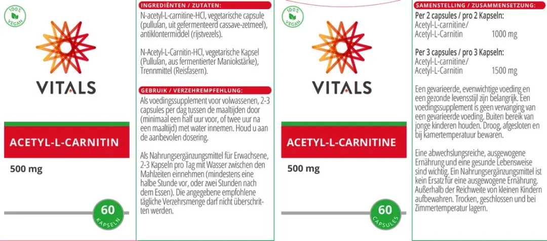 Vitals Acetyl-L-Carnitine 500mg - 60 Capsules
