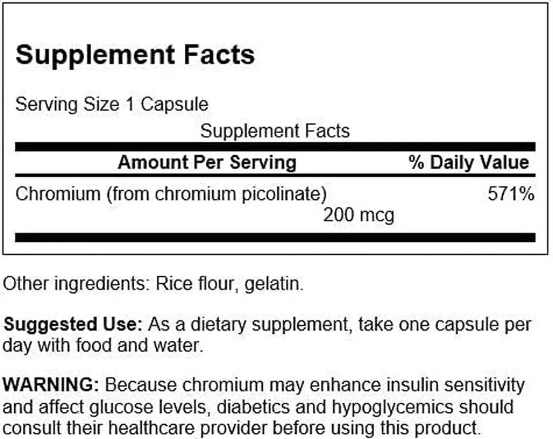 Swanson Chromium Picolinate 200µg - 100 Capsules