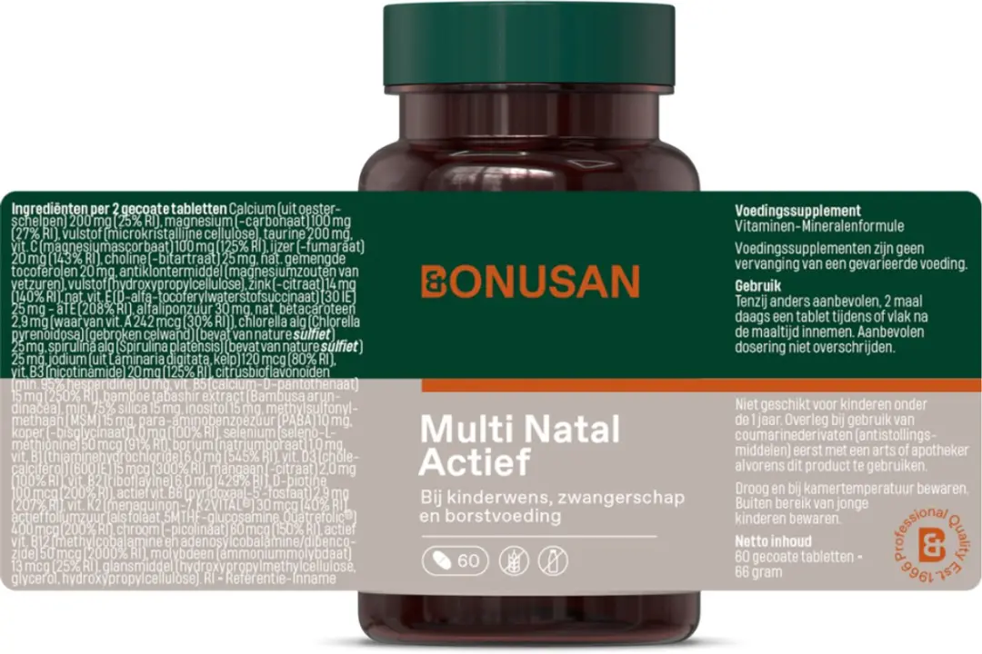 Bonusan Multi Natal Actief 60 Tabletten - Folaat IJzer Vitamine D