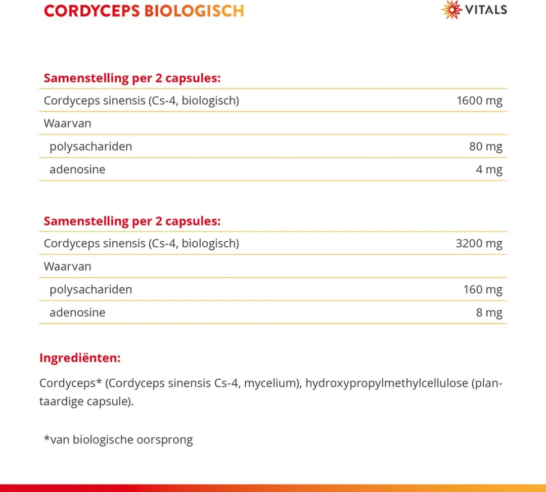 Vitals Cordyceps Biologisch 800mg - 60 Capsules