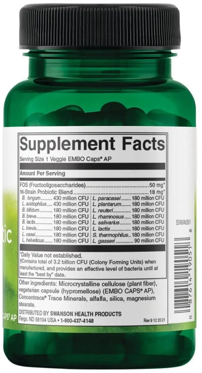 Swanson Dr. Stephen Langer's Ultimate 16 Strain 60 Capsules - 50mg FOS