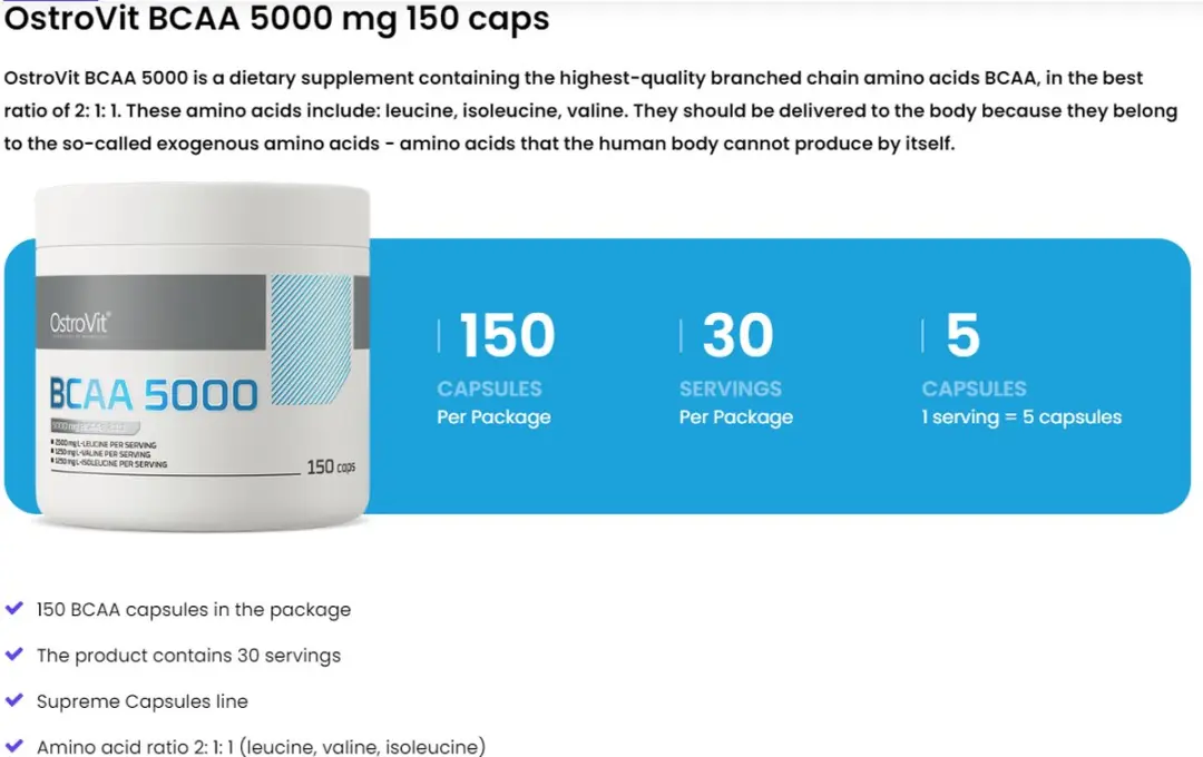 OstroVit BCAA 5000mg 150 Capsules