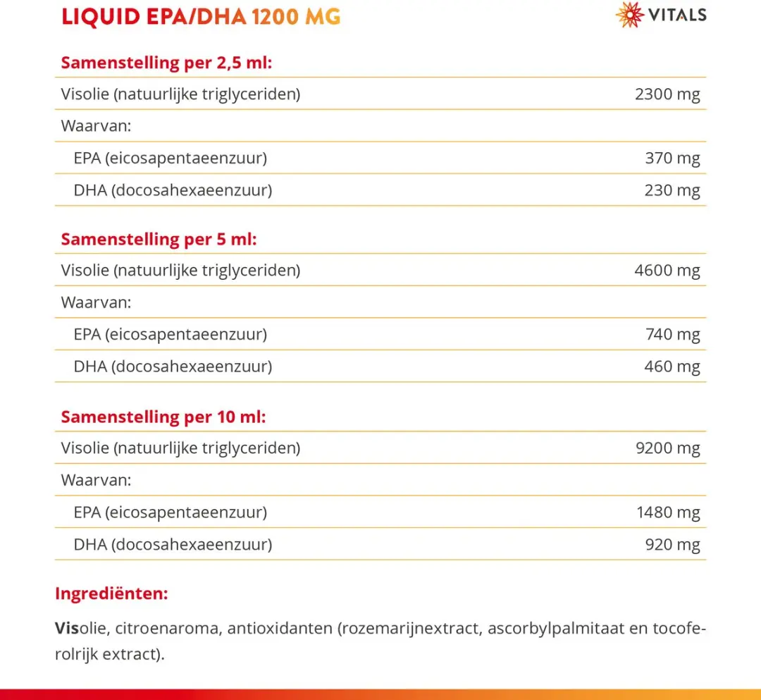 Vitals Liquid EPA/DHA 1200mg Omega-3 200ml - Citroensmaak