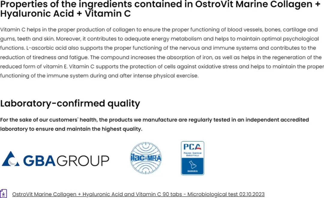 OstroVit Marine Collagen + Hyaluronzuur & Vitamine C 90 tabletten