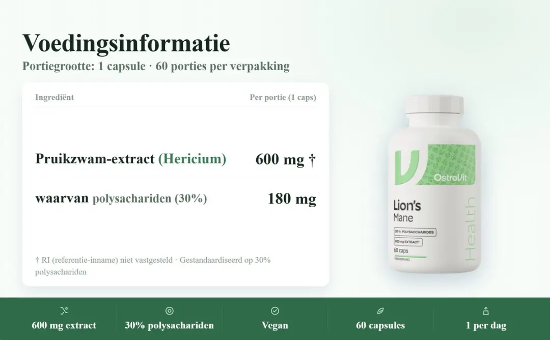 OstroVit Lion’s Mane VEGE 1000mg - 60 Vegan Capsules