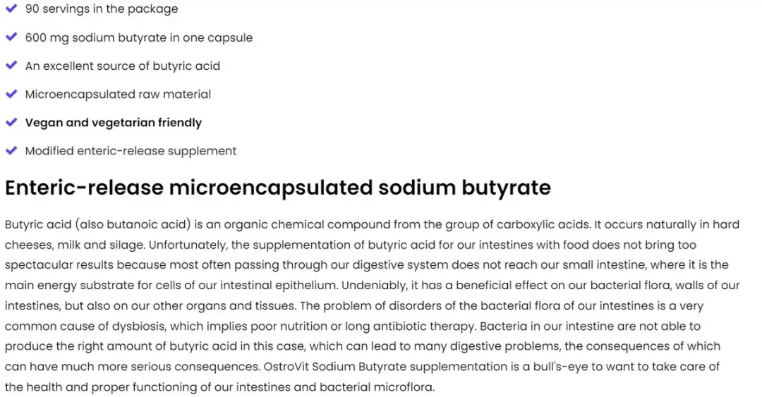 OstroVit Sodium Butyrate 90 Capsules - 62g - Vegan