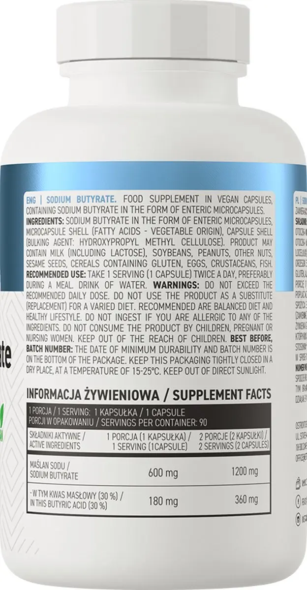 OstroVit Sodium Butyrate 90 Capsules - 62g - Vegan