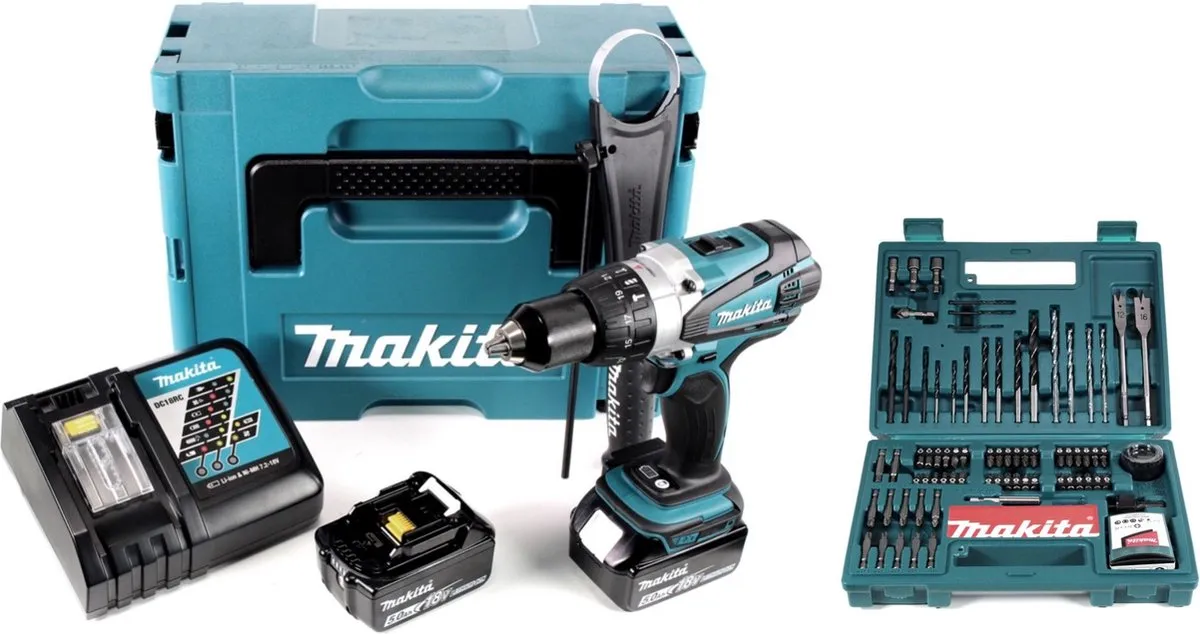 Makita DHP 458 RTJ Klopboormachine - 18V 2x5Ah - Makpac + Bit/Boorset 100-delig - afbeelding 3 van 5