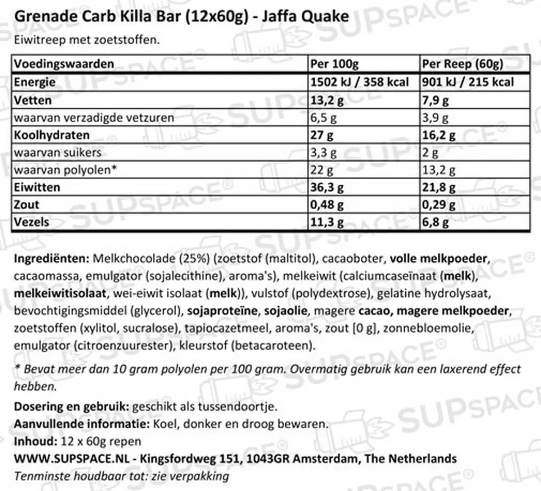 Grenade Jaffa Quake Eiwitreep - 21g Eiwit - 12x60g