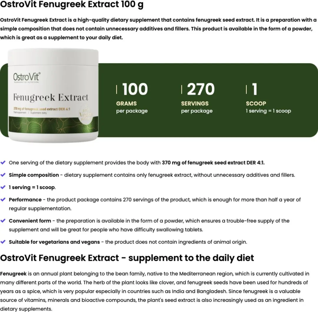 OstroVit Fenugreek Extract 100g - Supplement